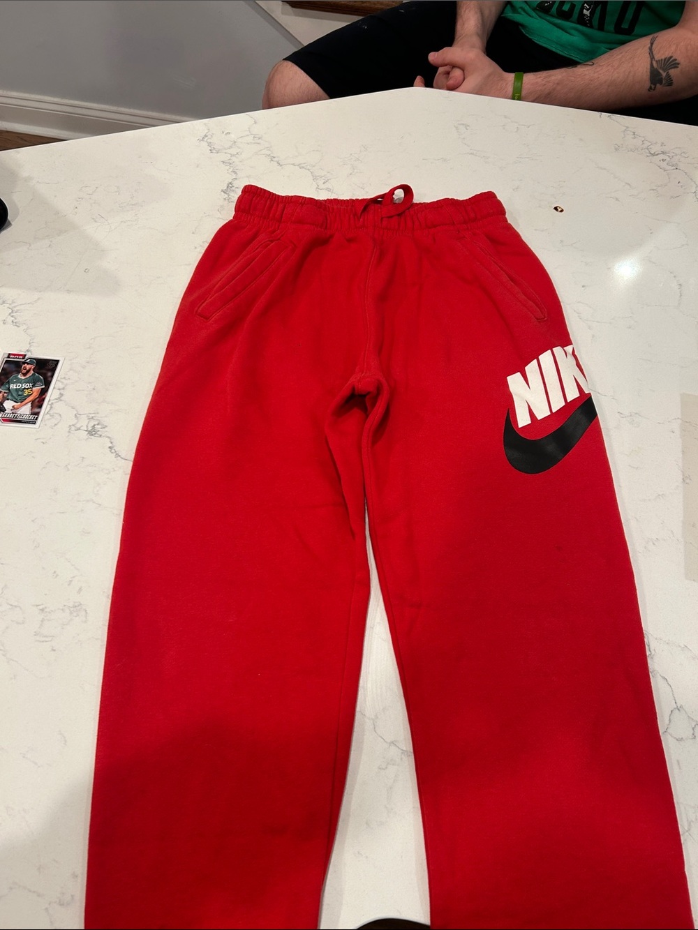 Nike Red Kids Jogger Sweatpants with Black Swoosh